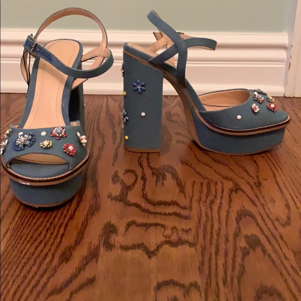 Denim ZARA heels with beaded details